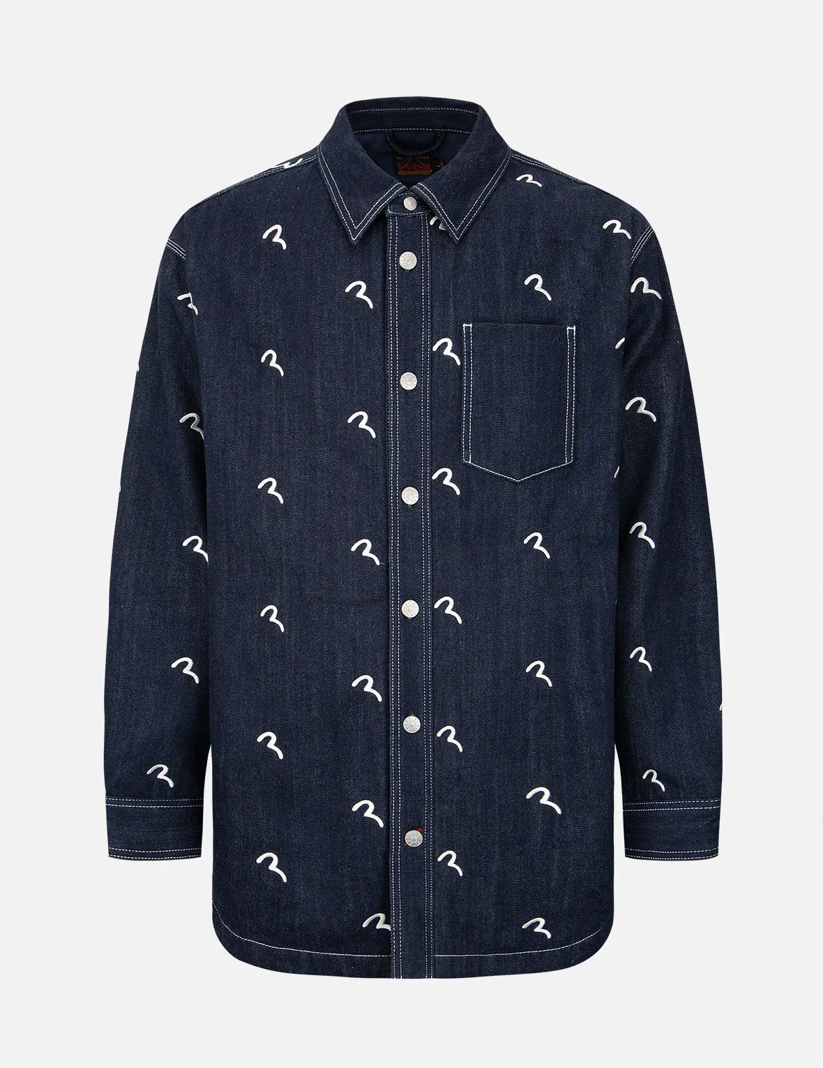 Allover Seagull Embroidery Padded Shirt Jacket