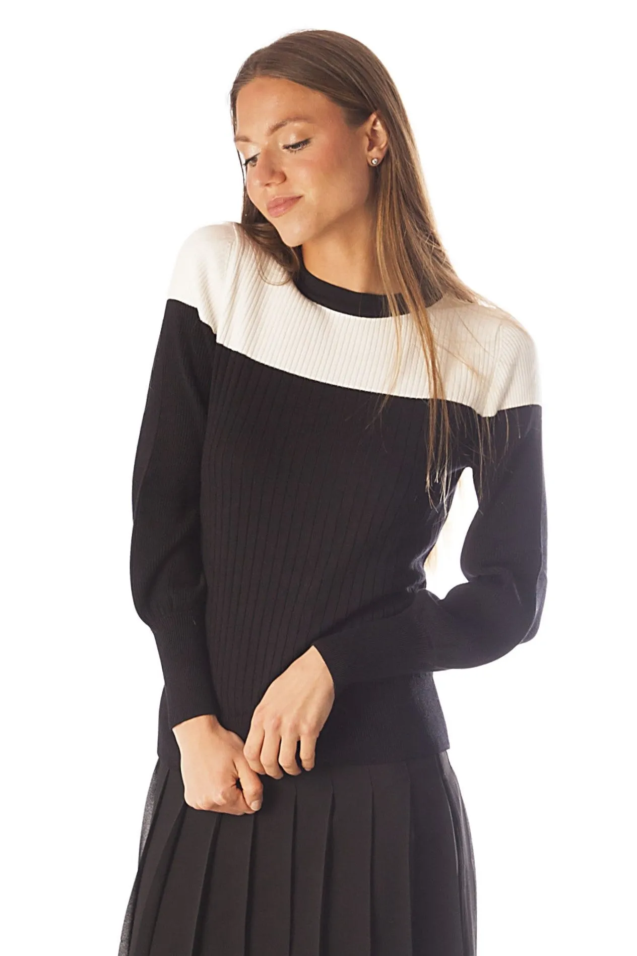 Balloon Sleeve Color Block Sweater