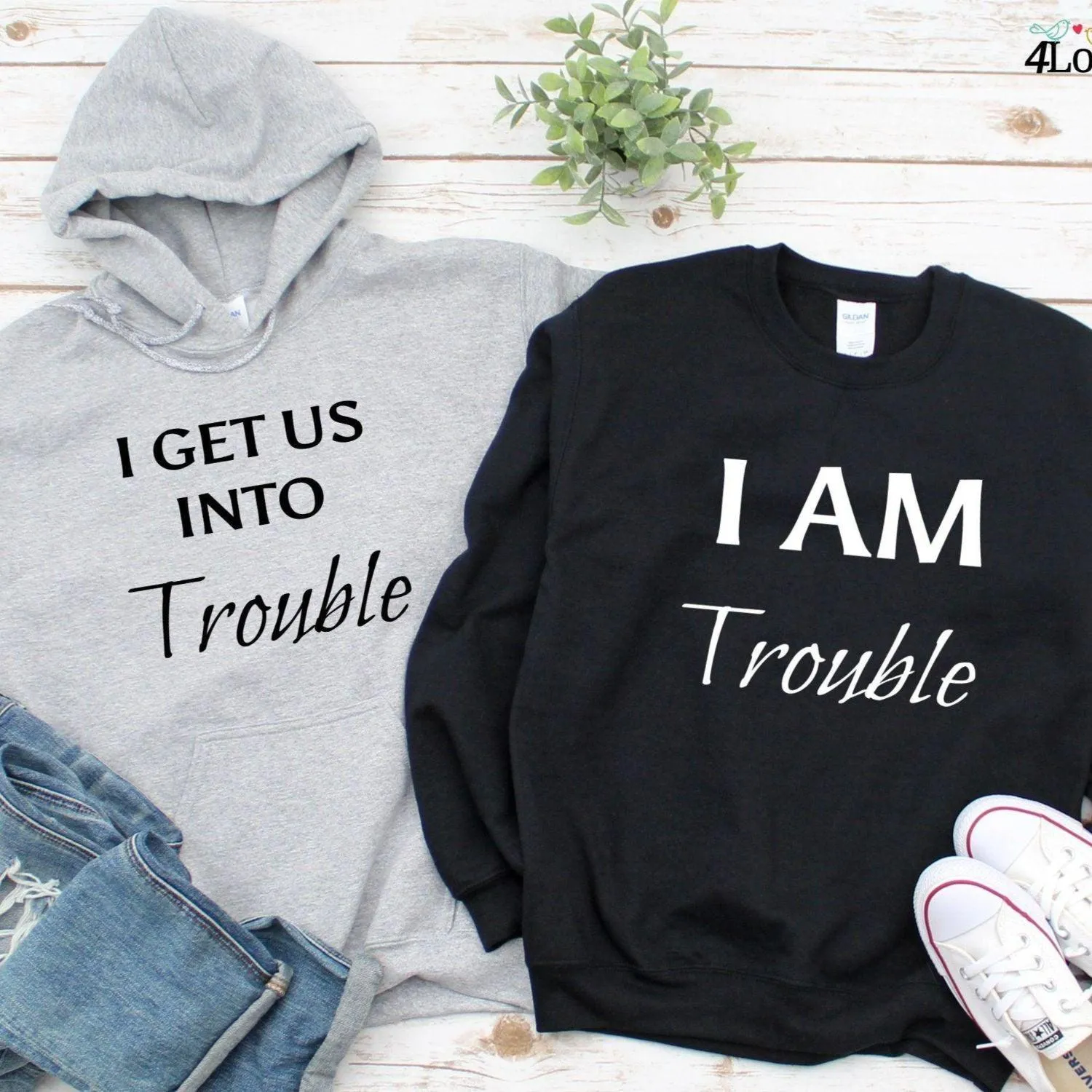 Best Friends Matching Outfits: "I Get Us Into Trouble" & "Out Of Trouble" Set