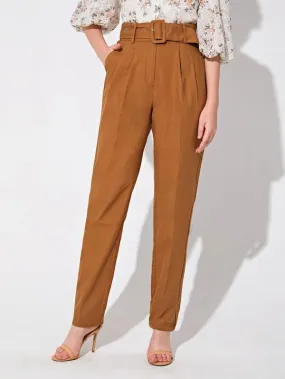 Buckle Belted Slant Pocket Pants