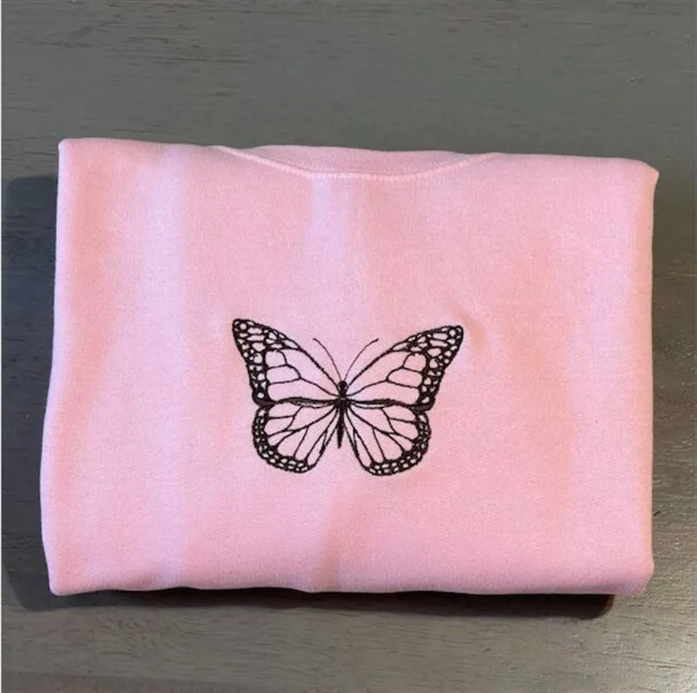 Butterfly Embroidered Sweatshirt, Women's Embroidered Sweatshirts