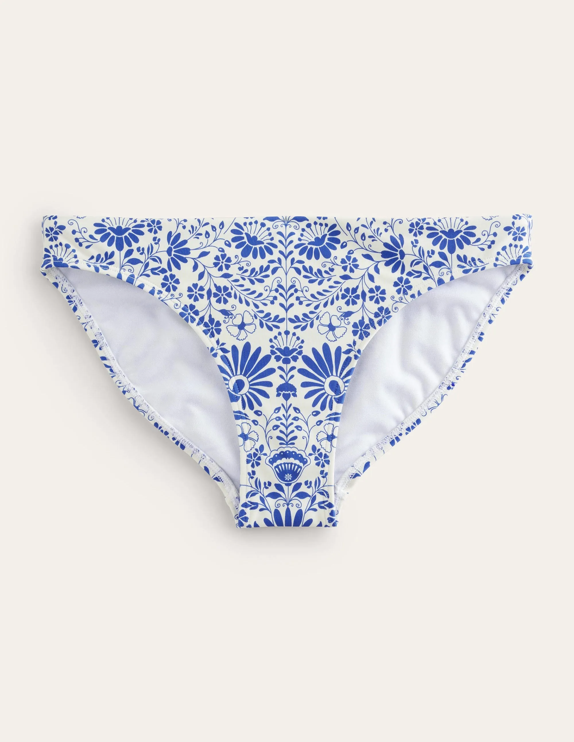 Classic Bikini Bottoms-Ivory, Lake Blue Gardenia