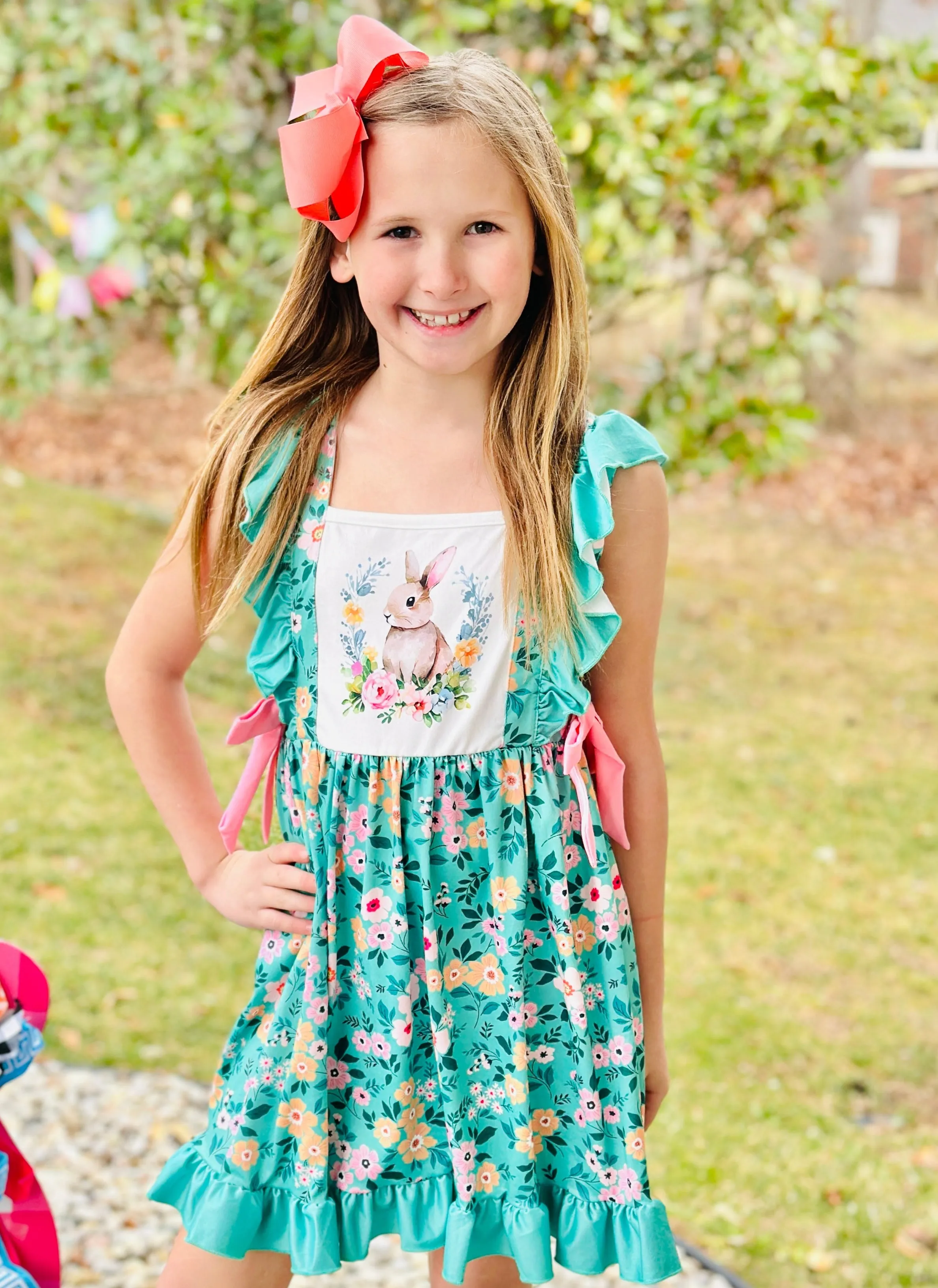 Classic Floral Easter Bunny Ruffle Dress