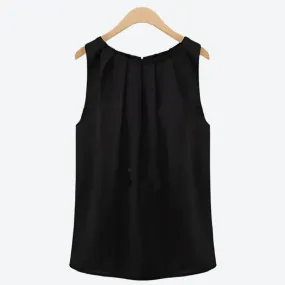 Classic Sleeveless Pleated Blouse Tops