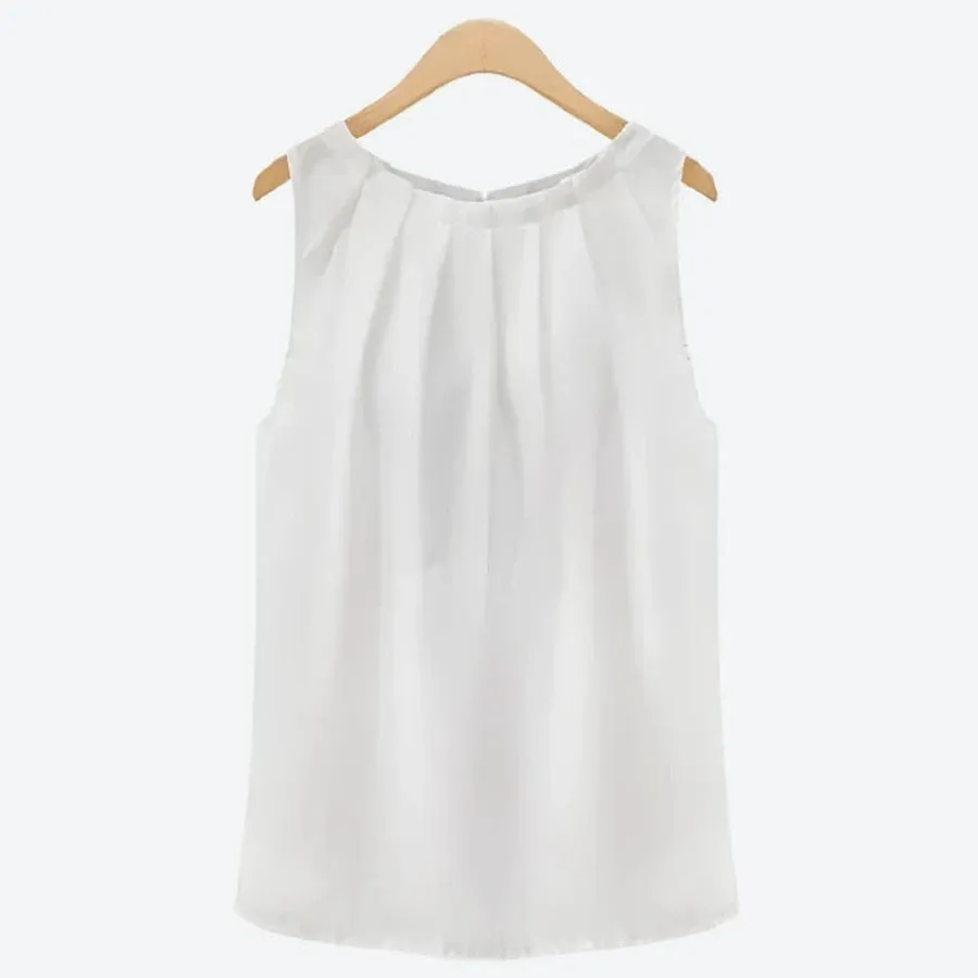 Classic Sleeveless Pleated Blouse Tops