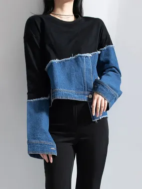 Denim color block sweatshirt