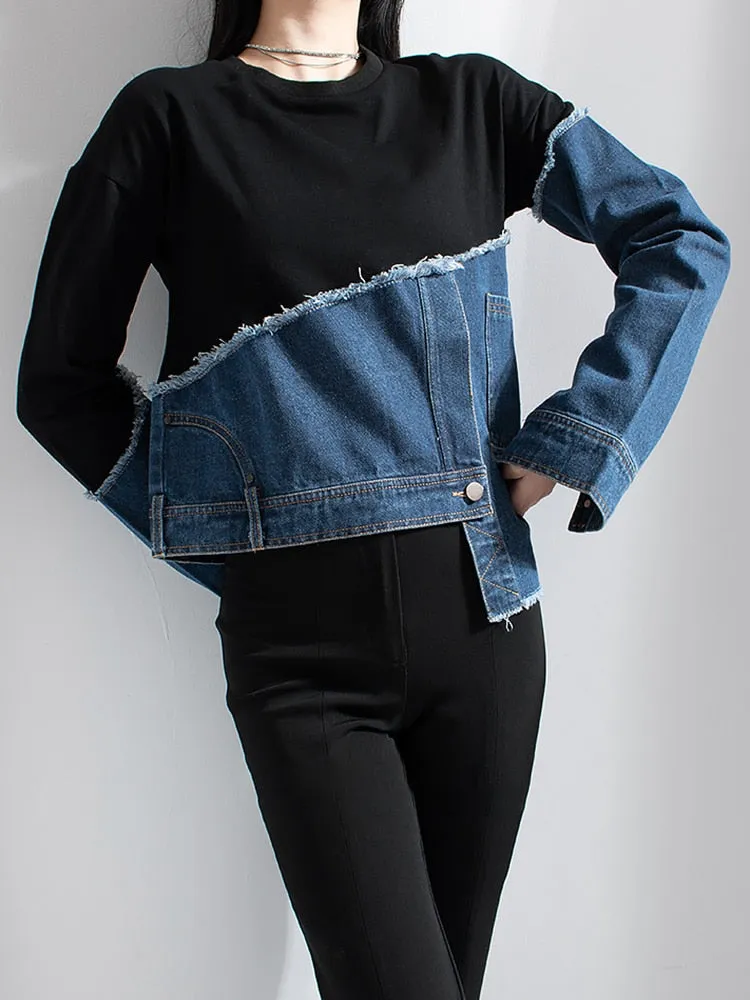 Denim color block sweatshirt