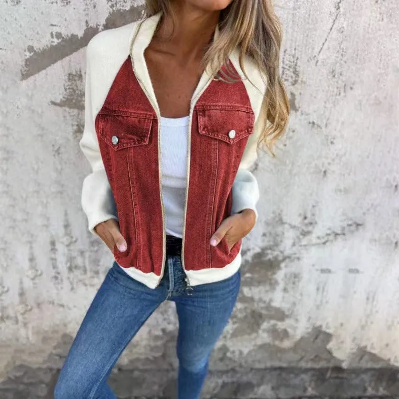 Denim Contrast Sleeve Jacket – Casual and Trendy Outerwear