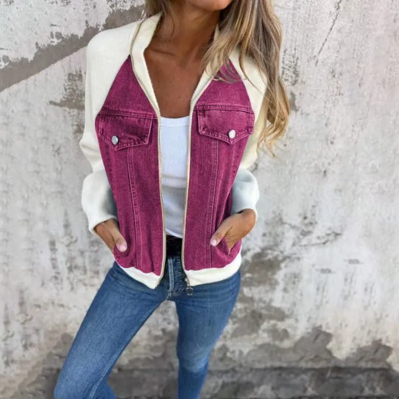 Denim Contrast Sleeve Jacket – Casual and Trendy Outerwear