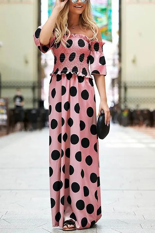 Dot Off Shouler Maxi Dress