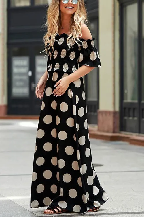 Dot Off Shouler Maxi Dress