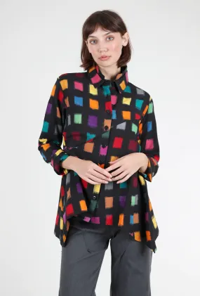 Double-Collar Sharp Shirt, Black/Multi