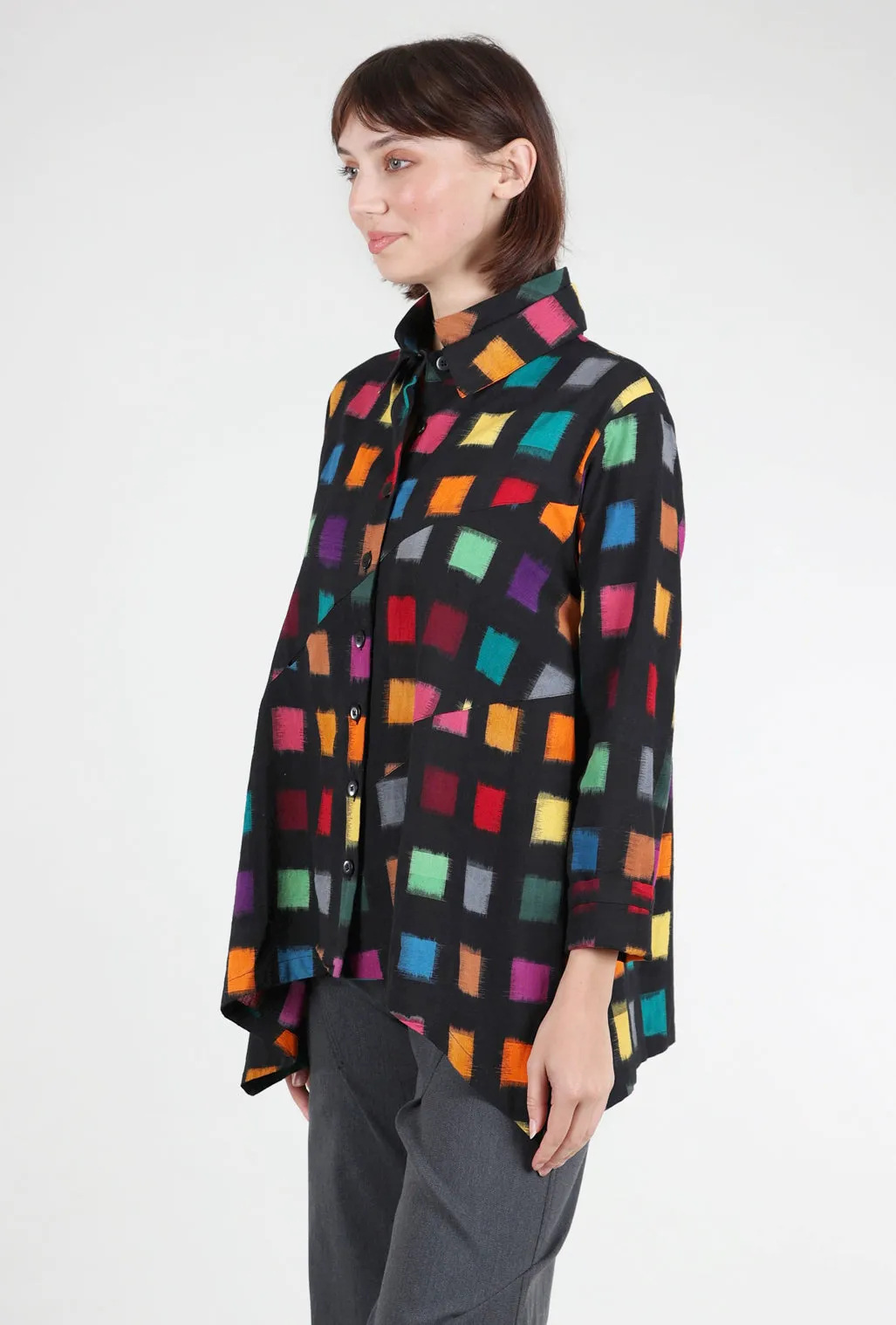 Double-Collar Sharp Shirt, Black/Multi