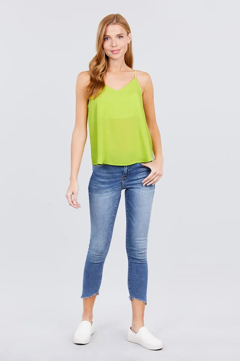 Double V-neck Cami Woven Top