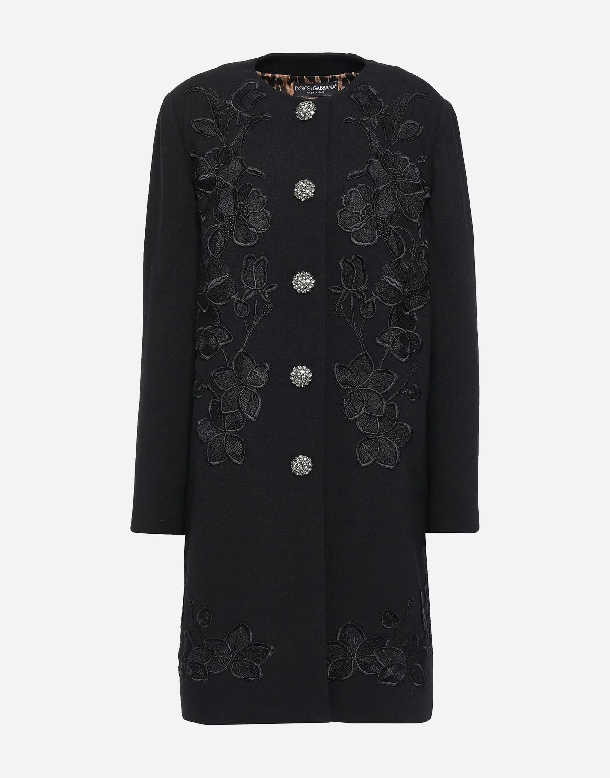 Embellished Wool-Blend Crepe Coat