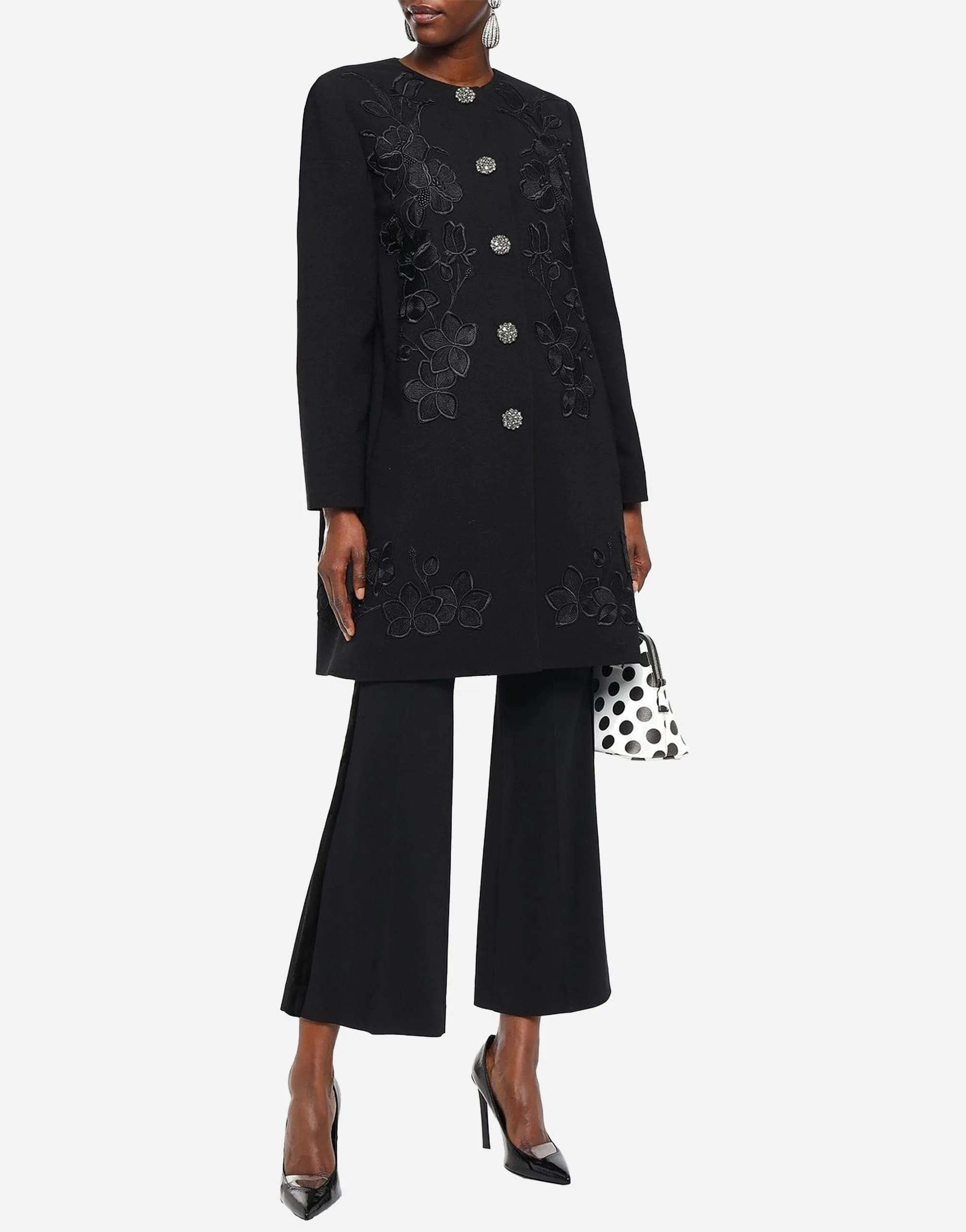 Embellished Wool-Blend Crepe Coat