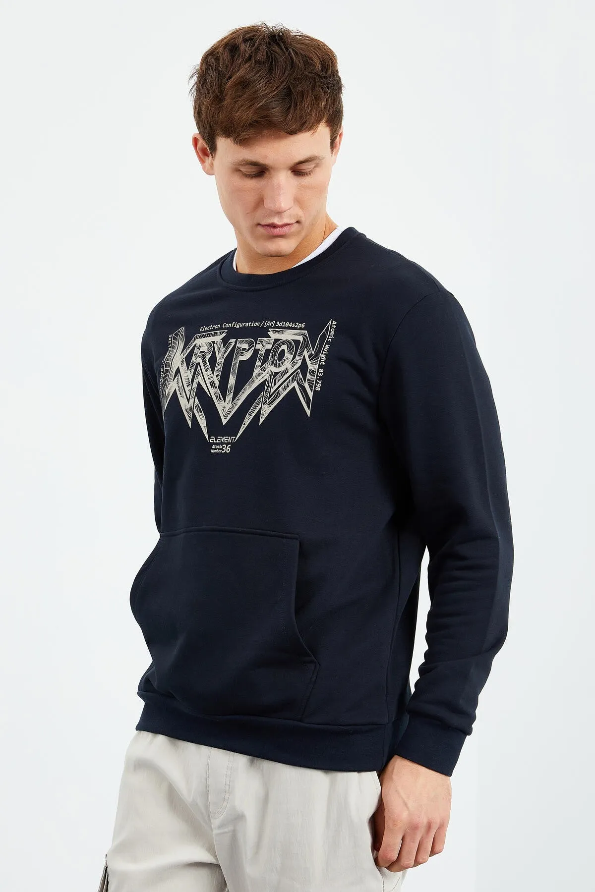 erkek yazi baskili o yaka rahat form sweatshirt - 88037