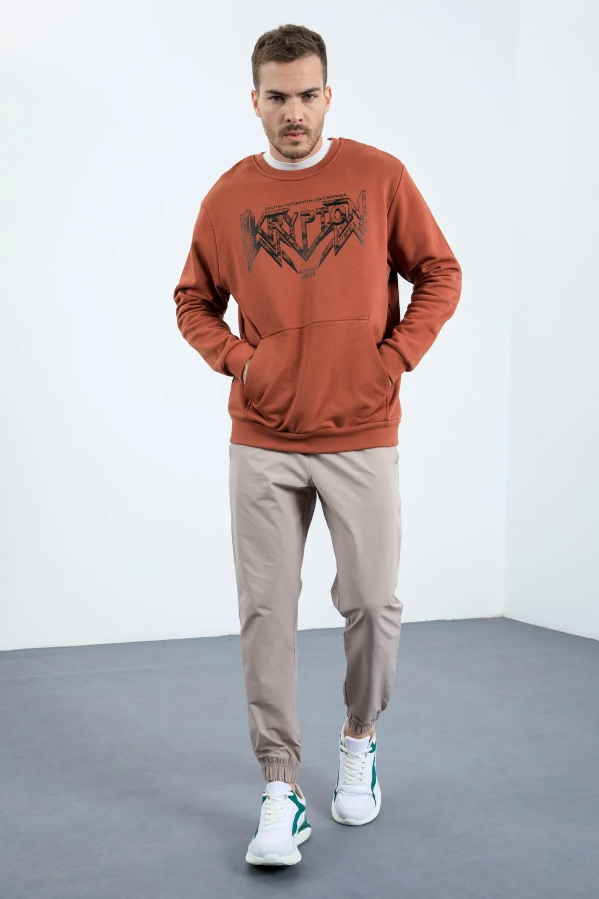 erkek yazi baskili o yaka rahat form sweatshirt - 88037