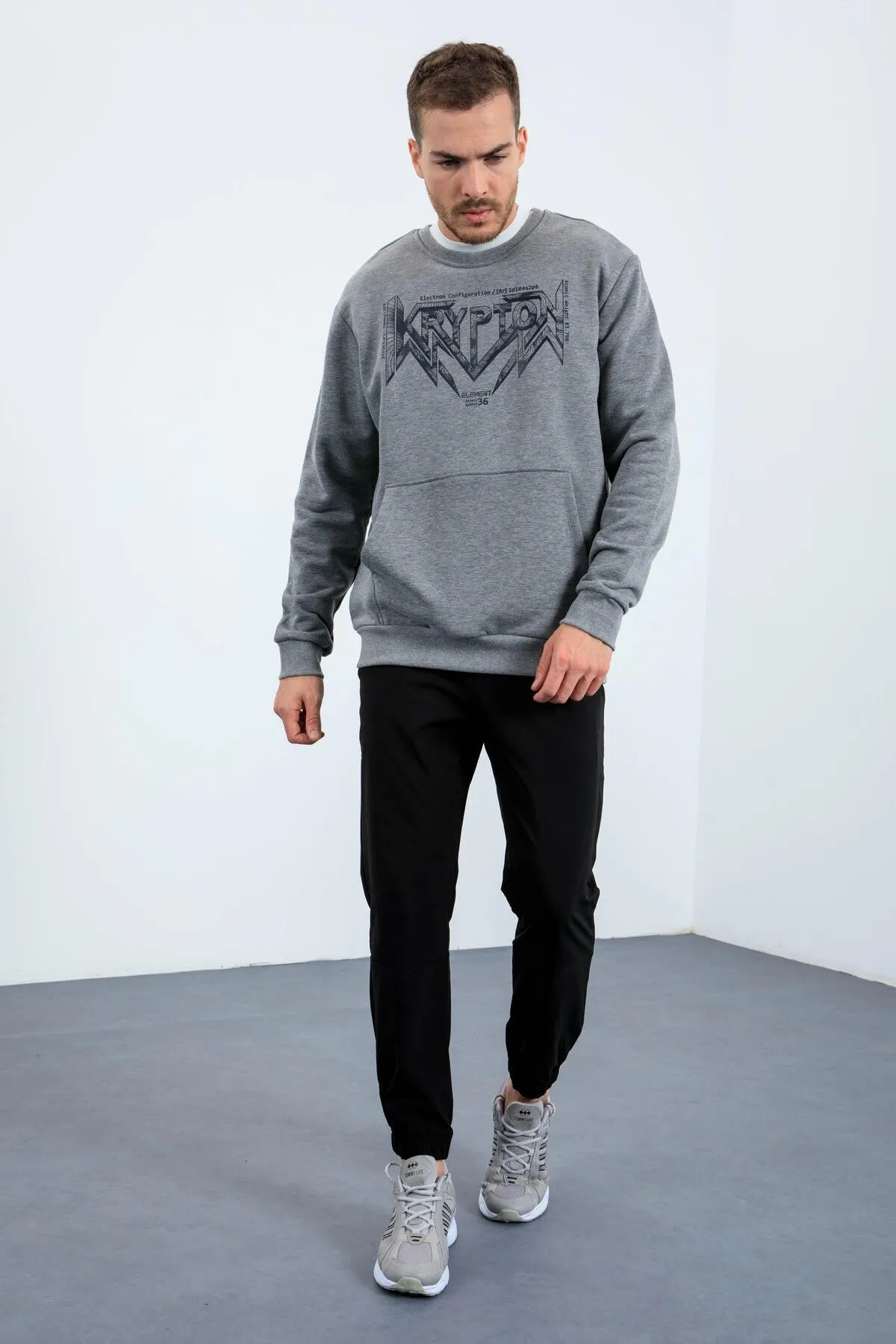 erkek yazi baskili o yaka rahat form sweatshirt - 88037