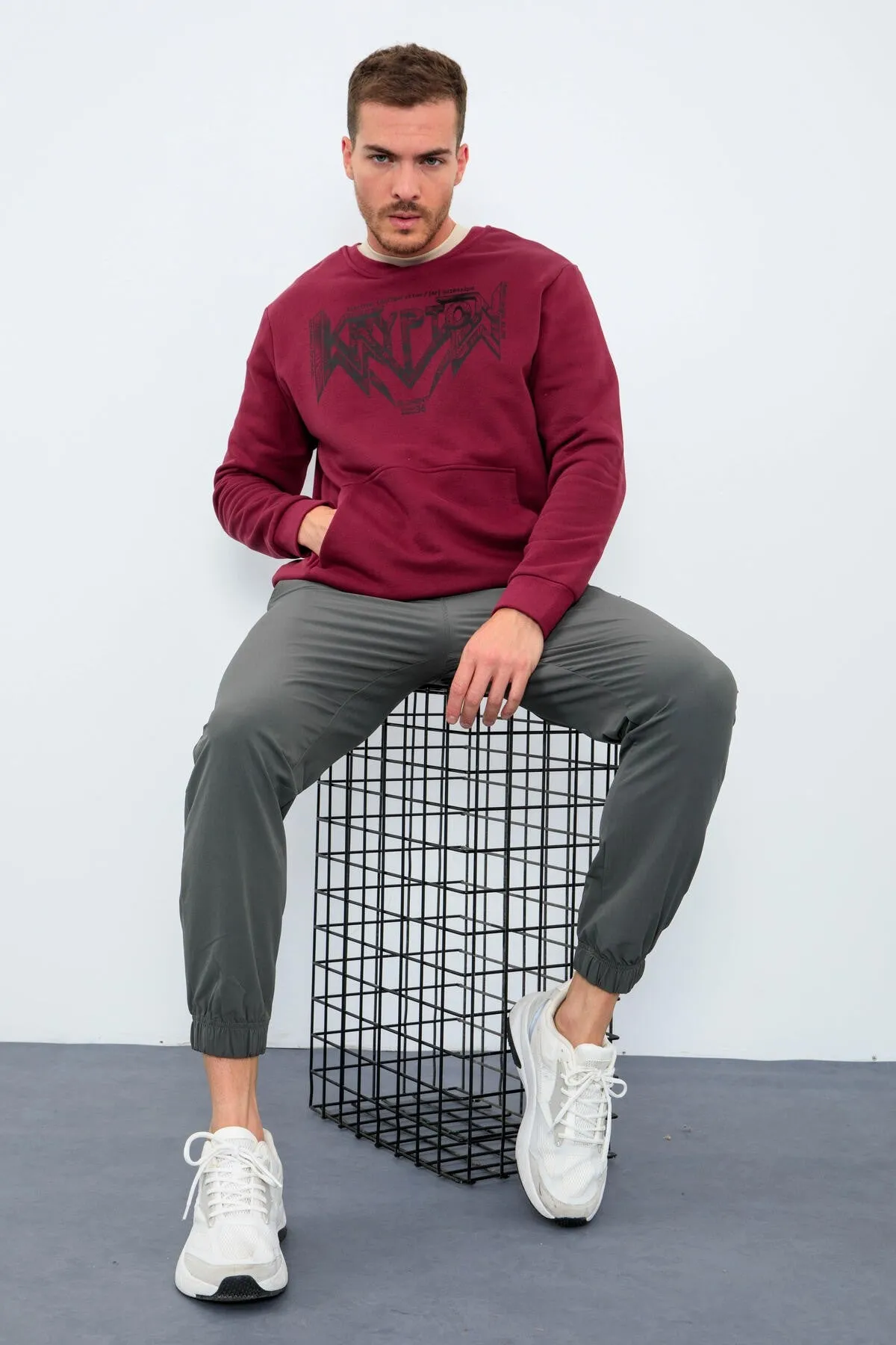 erkek yazi baskili o yaka rahat form sweatshirt - 88037