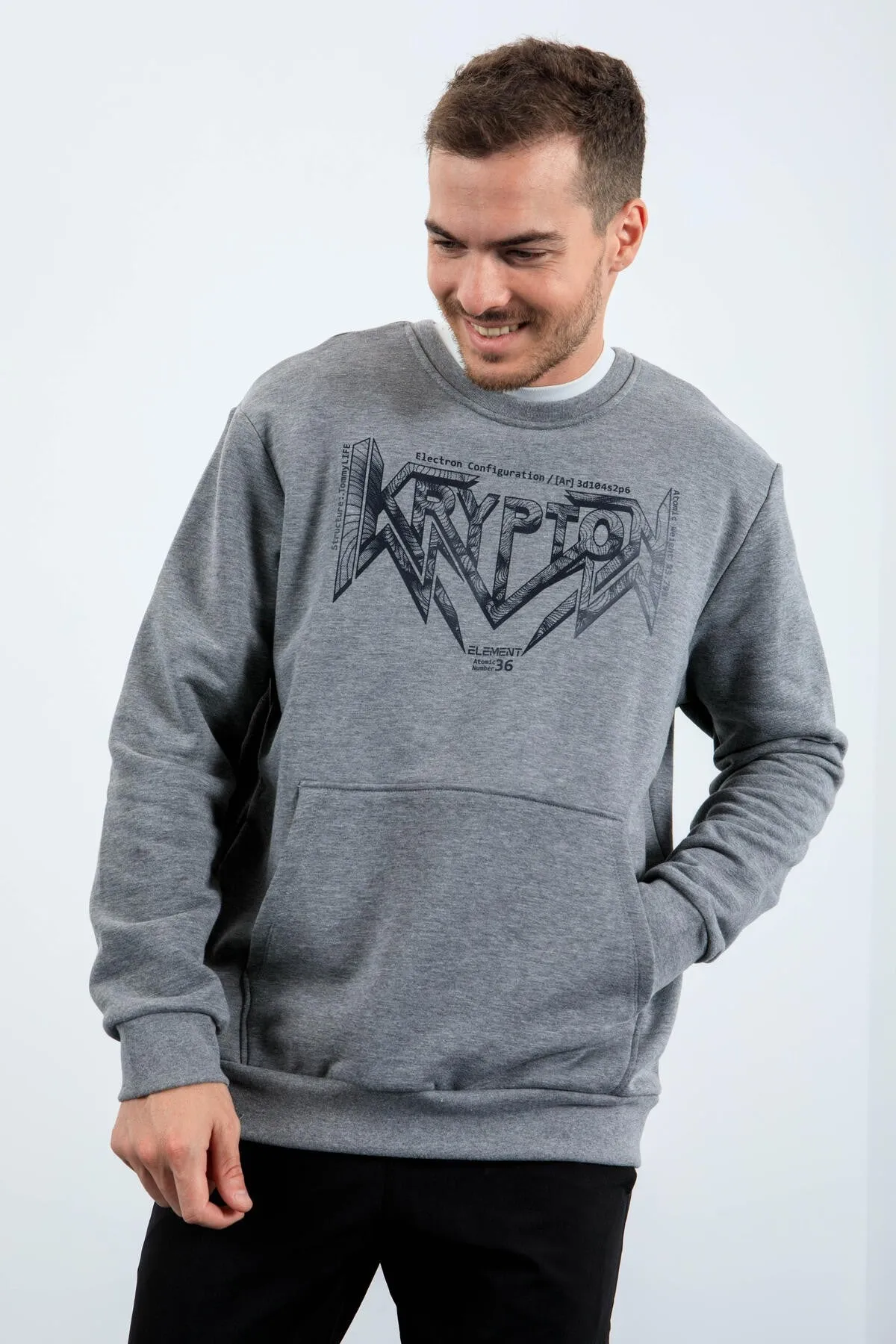 erkek yazi baskili o yaka rahat form sweatshirt - 88037