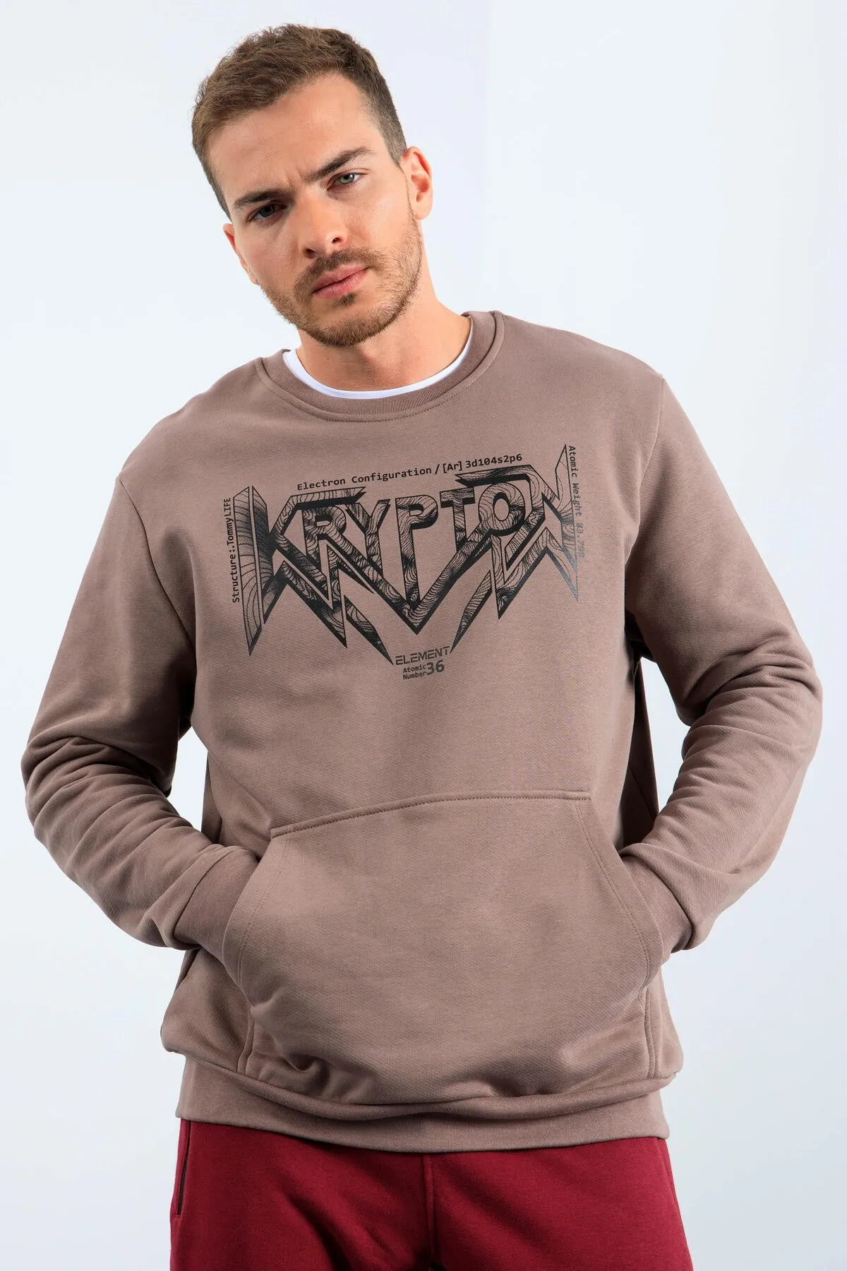 erkek yazi baskili o yaka rahat form sweatshirt - 88037