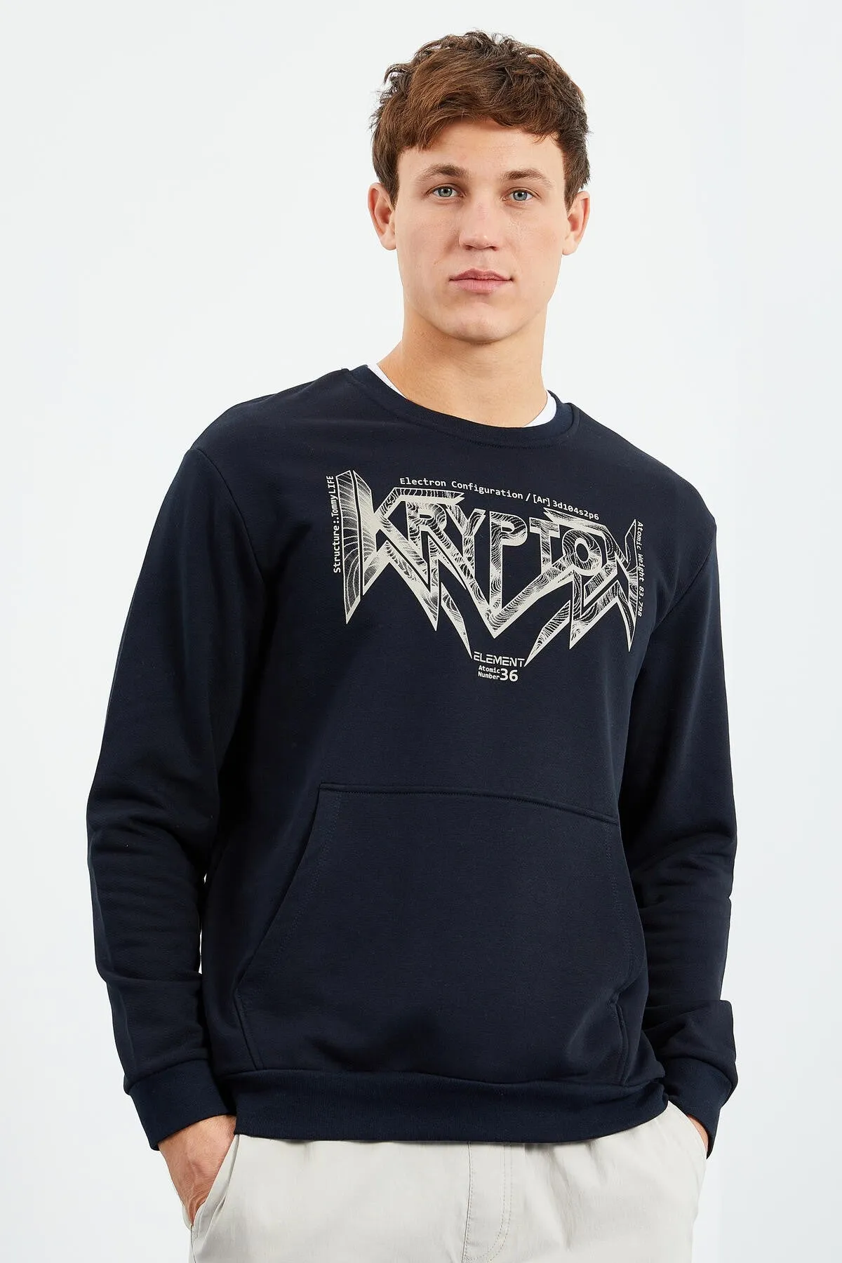 erkek yazi baskili o yaka rahat form sweatshirt - 88037