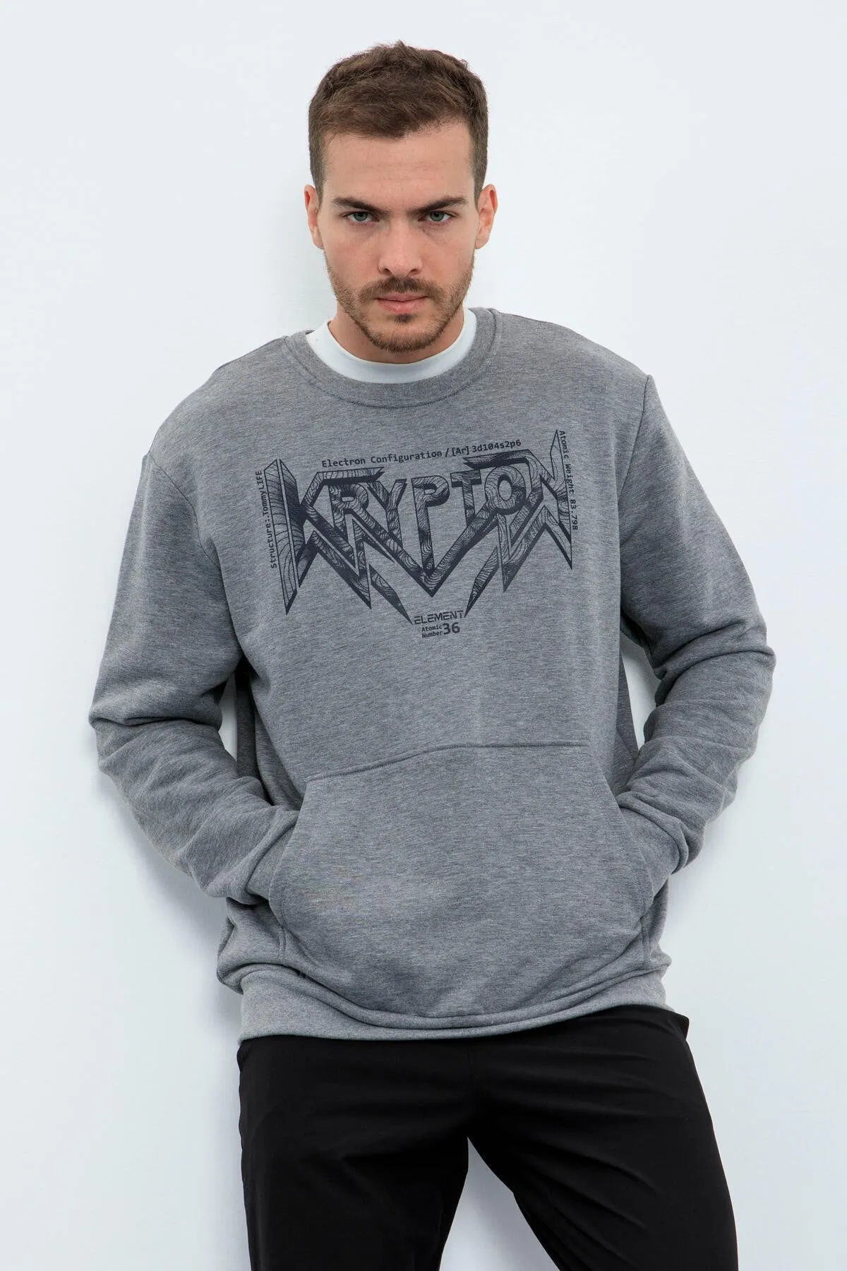 erkek yazi baskili o yaka rahat form sweatshirt - 88037