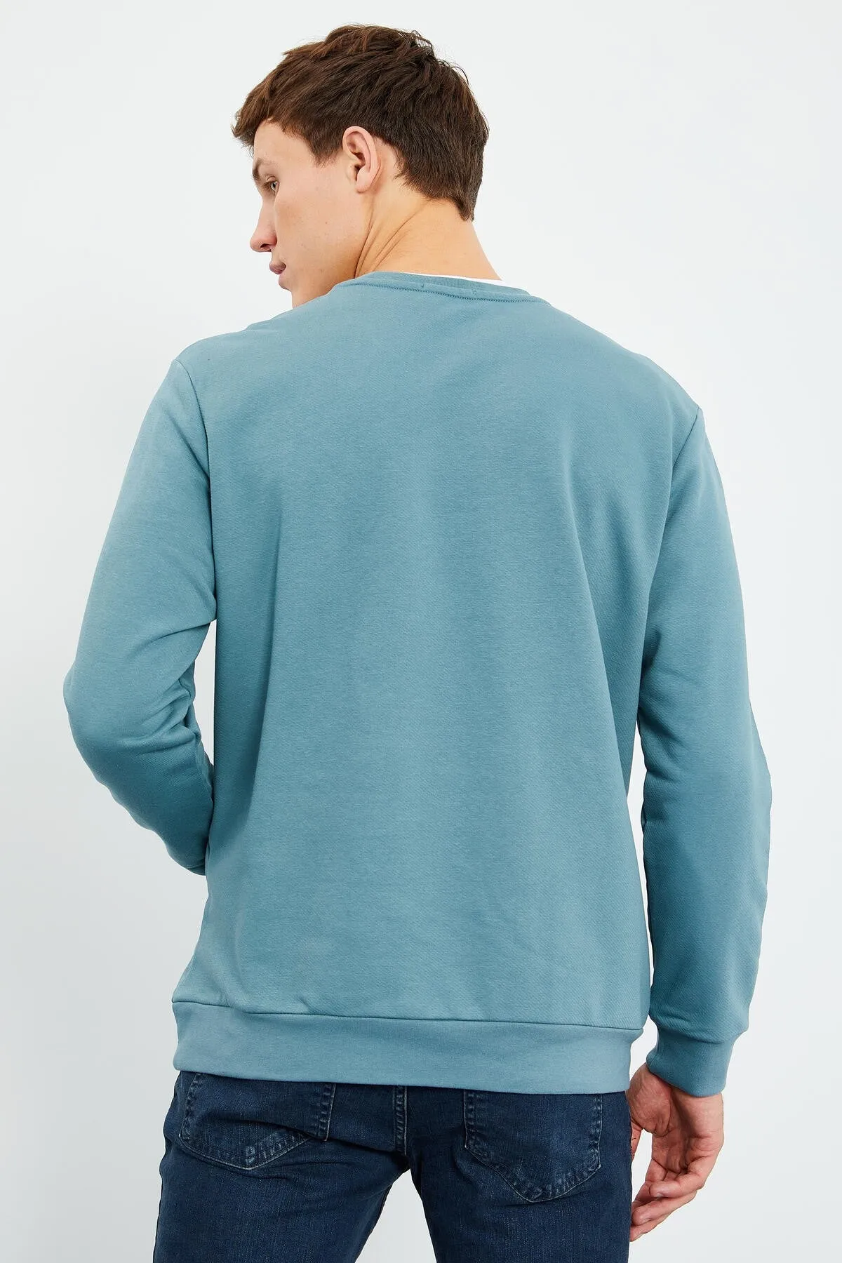 erkek yazi baskili o yaka rahat form sweatshirt - 88037