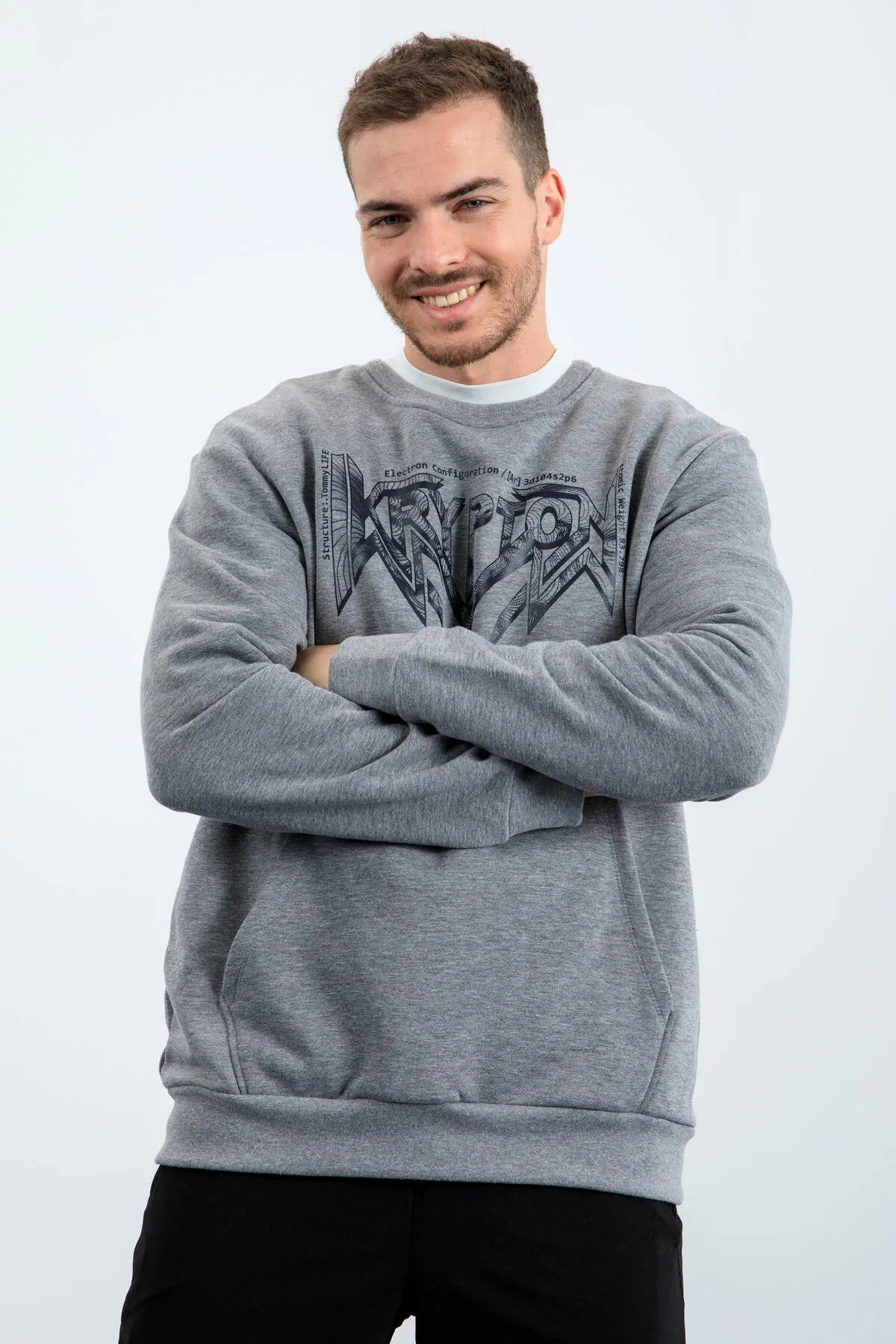 erkek yazi baskili o yaka rahat form sweatshirt - 88037