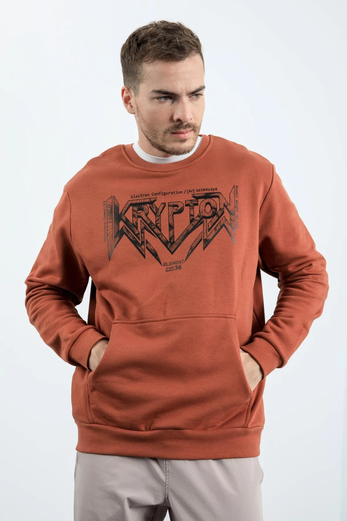 erkek yazi baskili o yaka rahat form sweatshirt - 88037