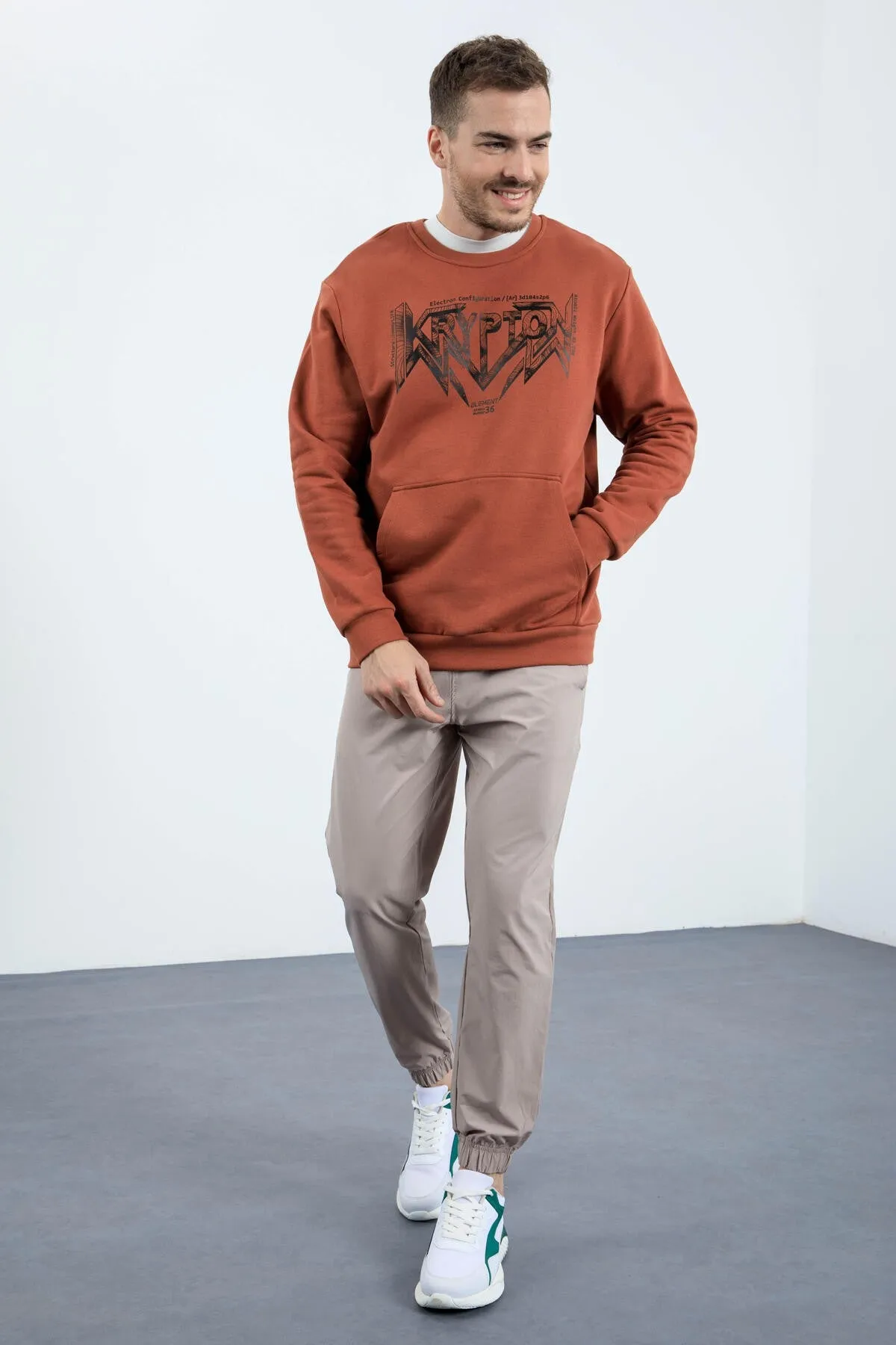 erkek yazi baskili o yaka rahat form sweatshirt - 88037