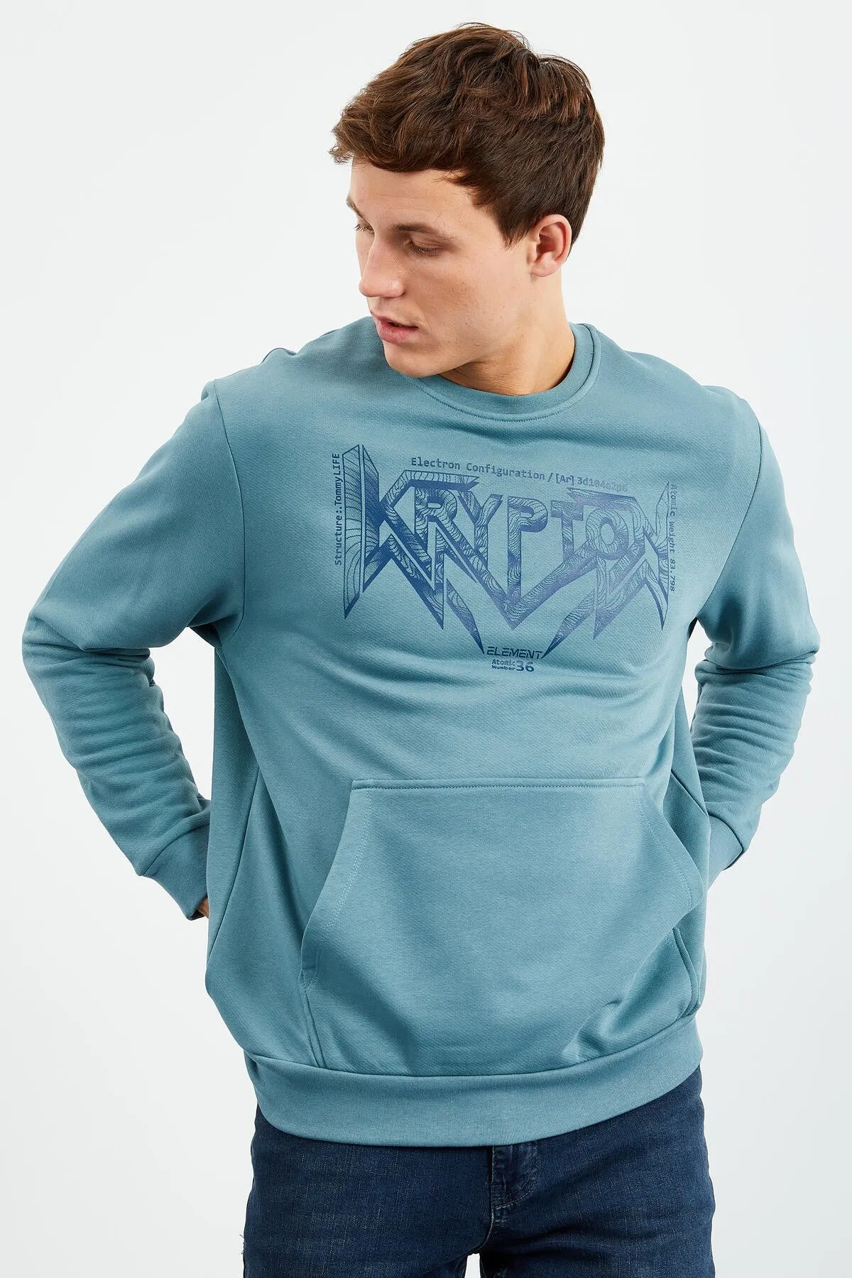 erkek yazi baskili o yaka rahat form sweatshirt - 88037