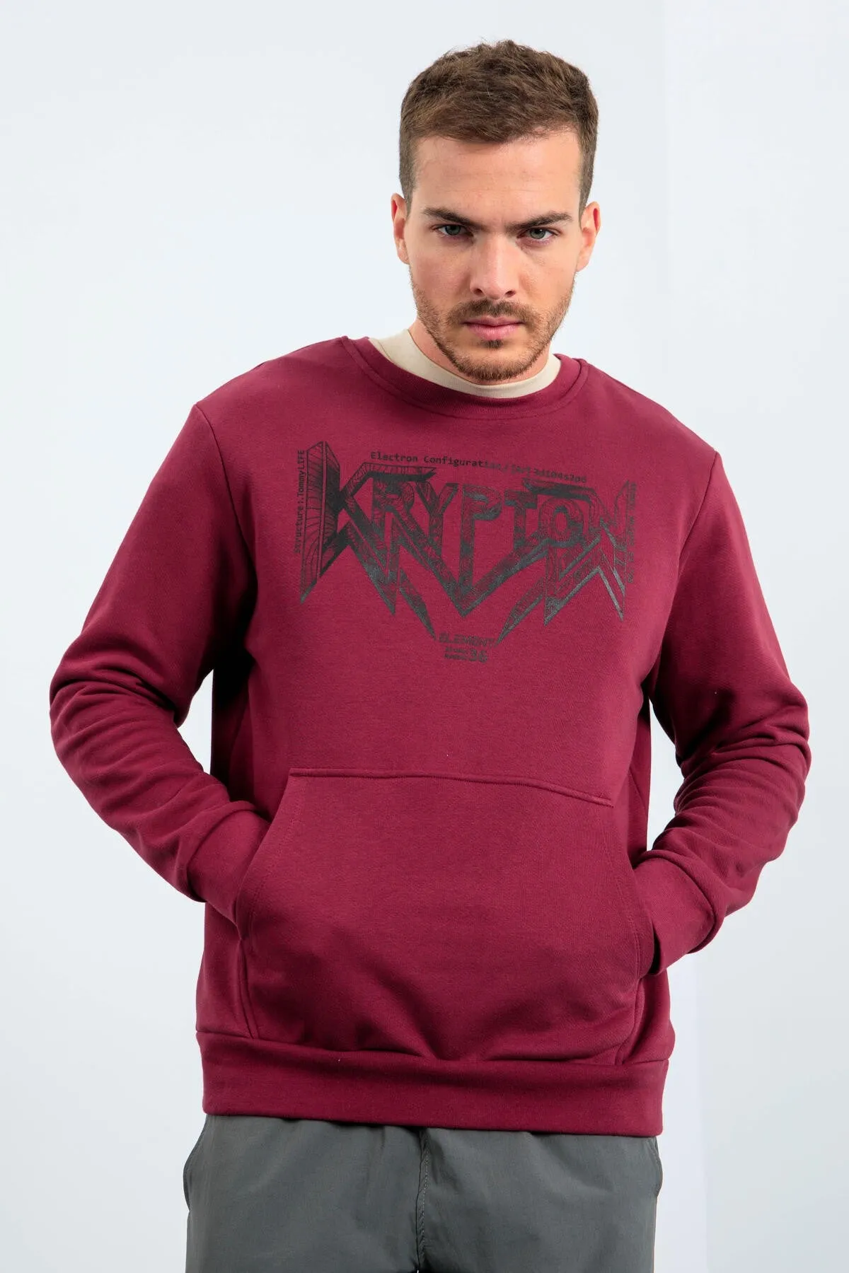 erkek yazi baskili o yaka rahat form sweatshirt - 88037