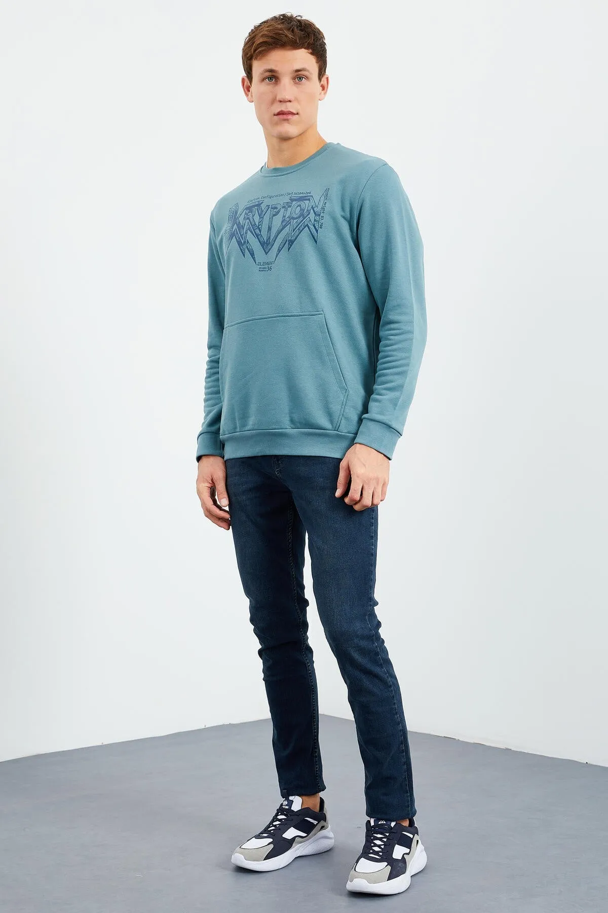 erkek yazi baskili o yaka rahat form sweatshirt - 88037