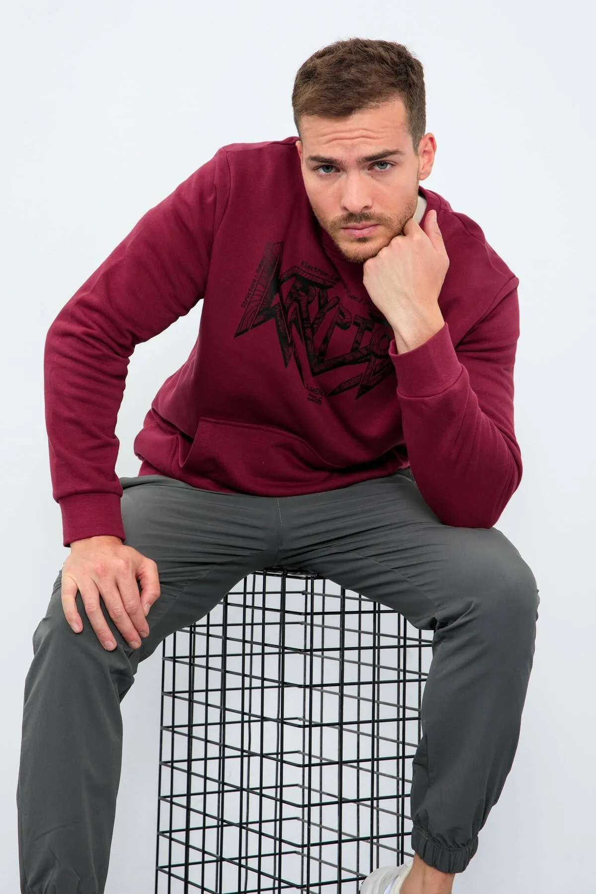 erkek yazi baskili o yaka rahat form sweatshirt - 88037