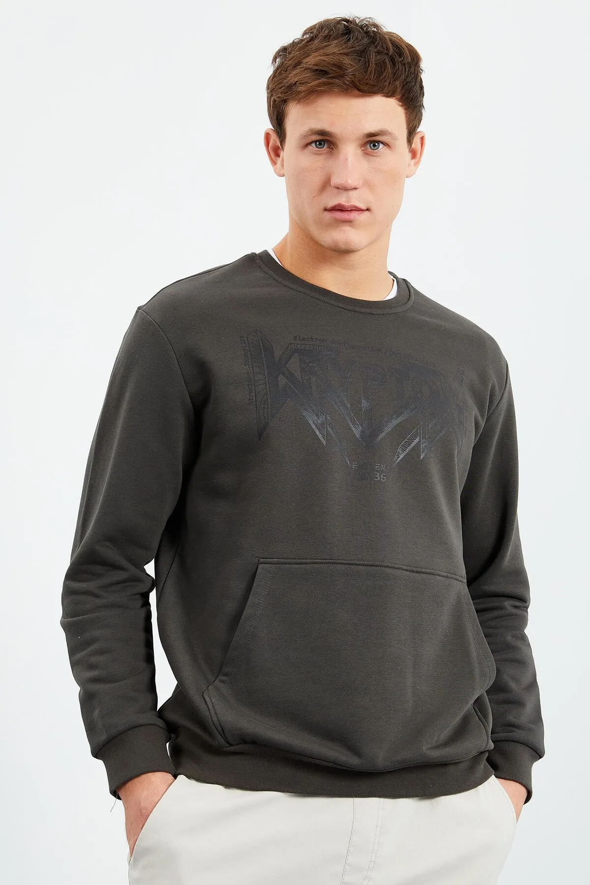 erkek yazi baskili o yaka rahat form sweatshirt - 88037