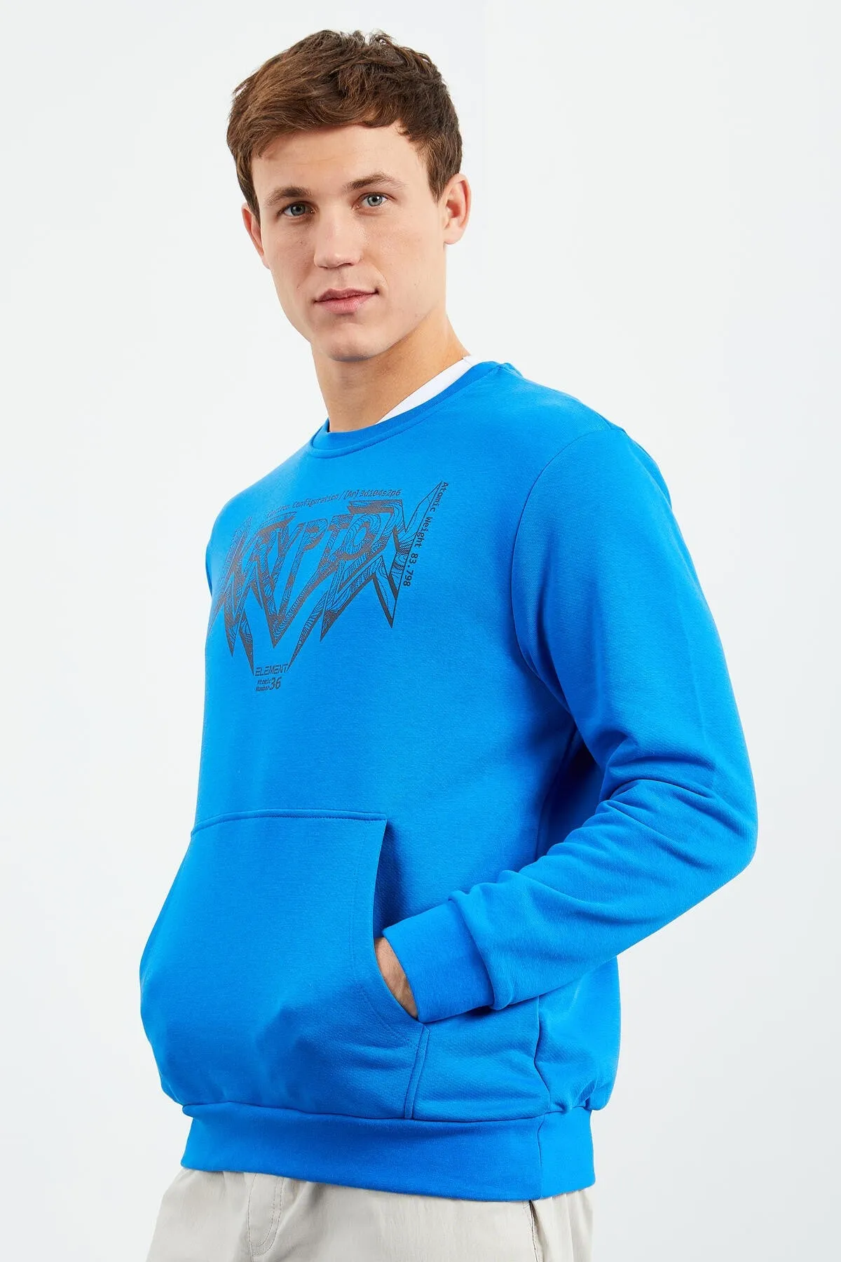 erkek yazi baskili o yaka rahat form sweatshirt - 88037