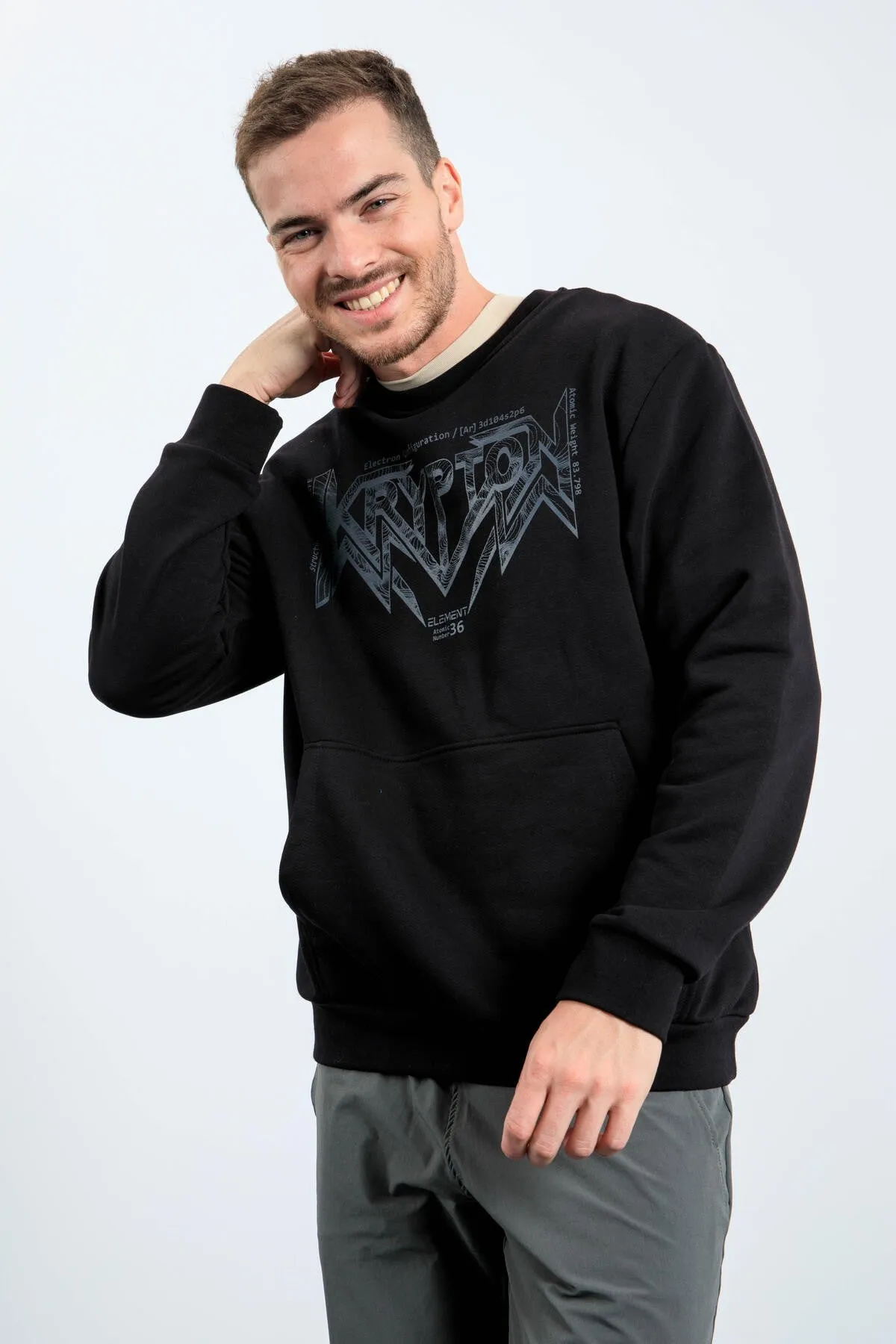 erkek yazi baskili o yaka rahat form sweatshirt - 88037