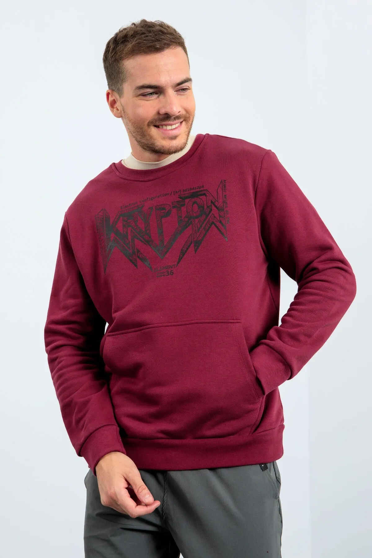 erkek yazi baskili o yaka rahat form sweatshirt - 88037