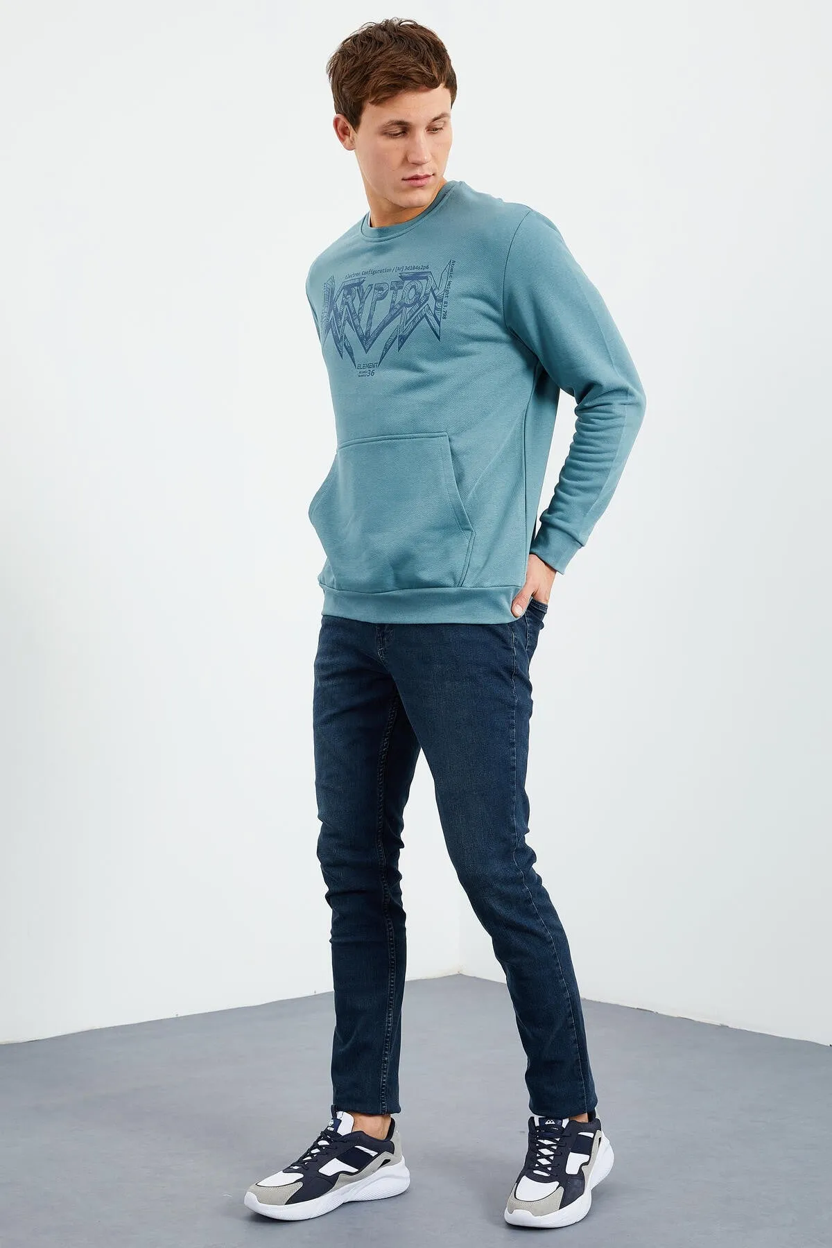 erkek yazi baskili o yaka rahat form sweatshirt - 88037