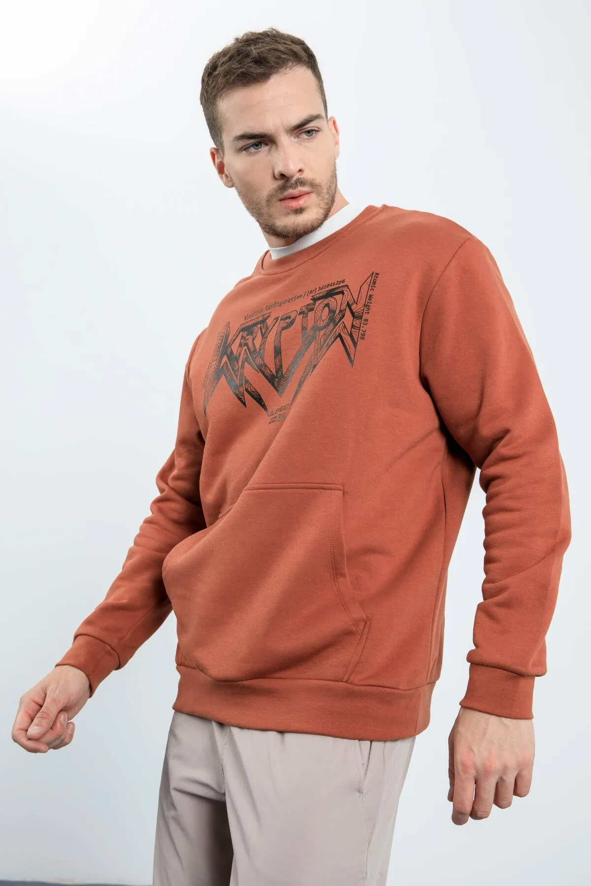 erkek yazi baskili o yaka rahat form sweatshirt - 88037