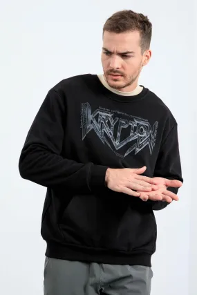 erkek yazi baskili o yaka rahat form sweatshirt - 88037