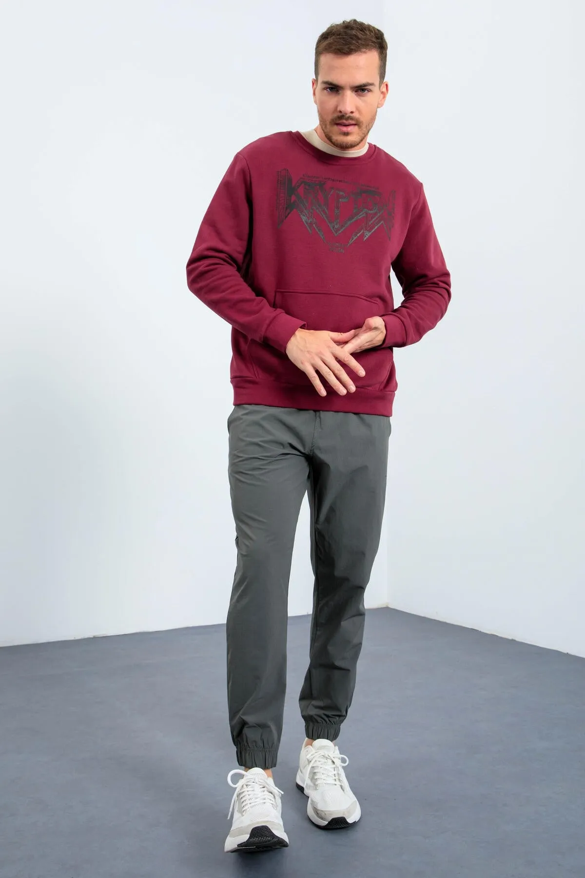 erkek yazi baskili o yaka rahat form sweatshirt - 88037