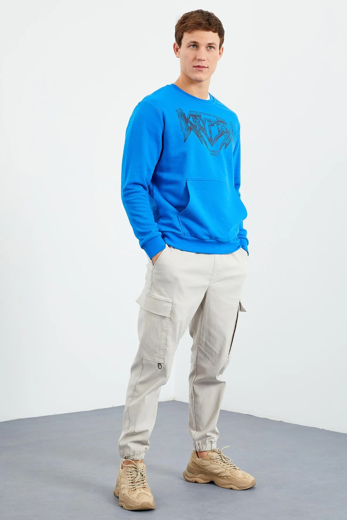 erkek yazi baskili o yaka rahat form sweatshirt - 88037