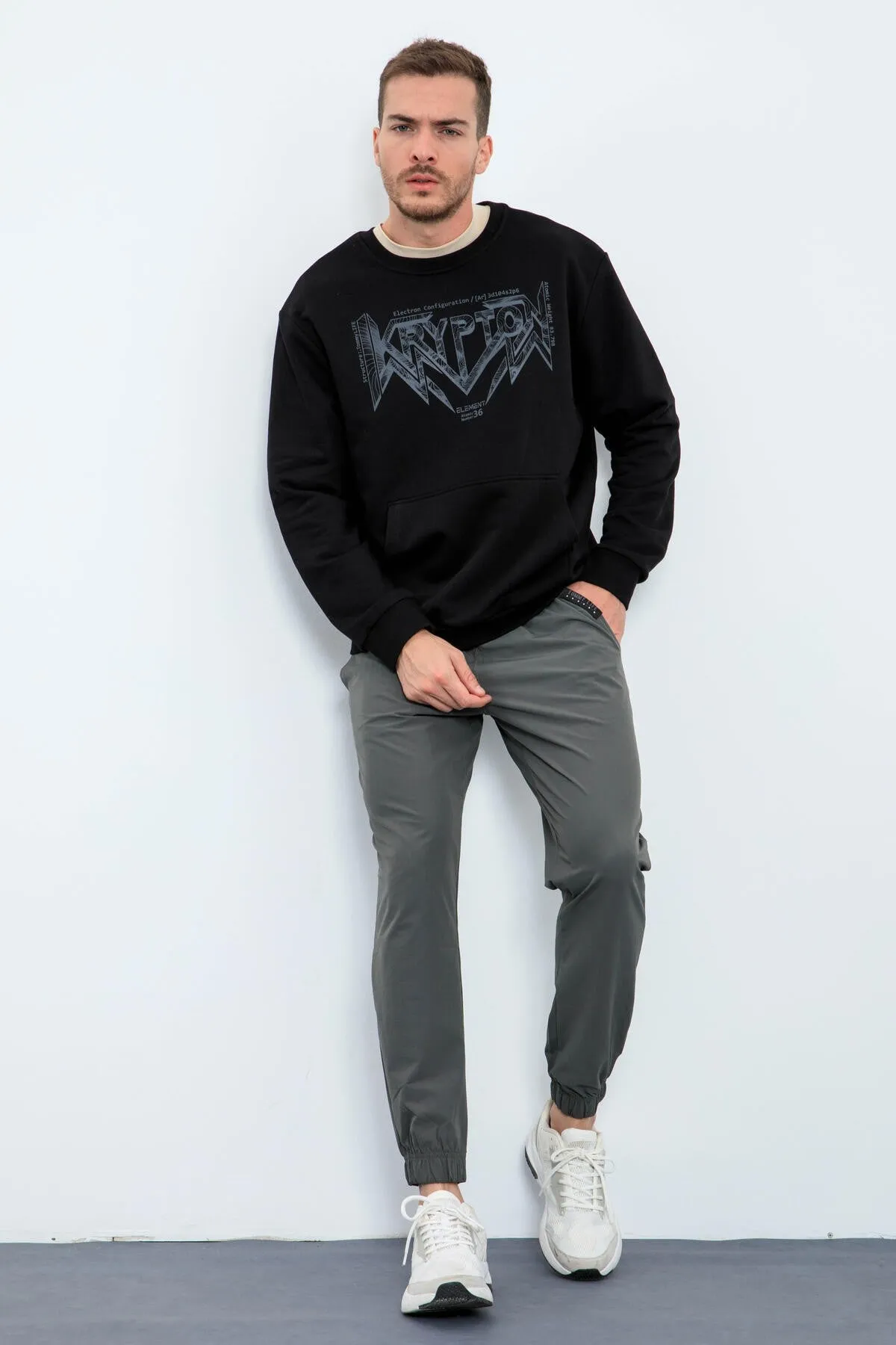 erkek yazi baskili o yaka rahat form sweatshirt - 88037