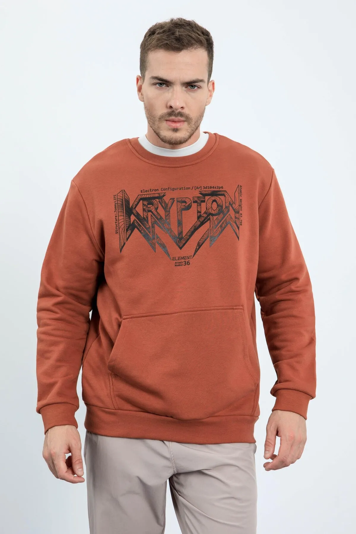 erkek yazi baskili o yaka rahat form sweatshirt - 88037