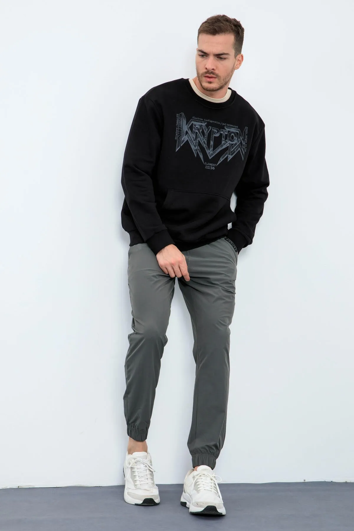 erkek yazi baskili o yaka rahat form sweatshirt - 88037