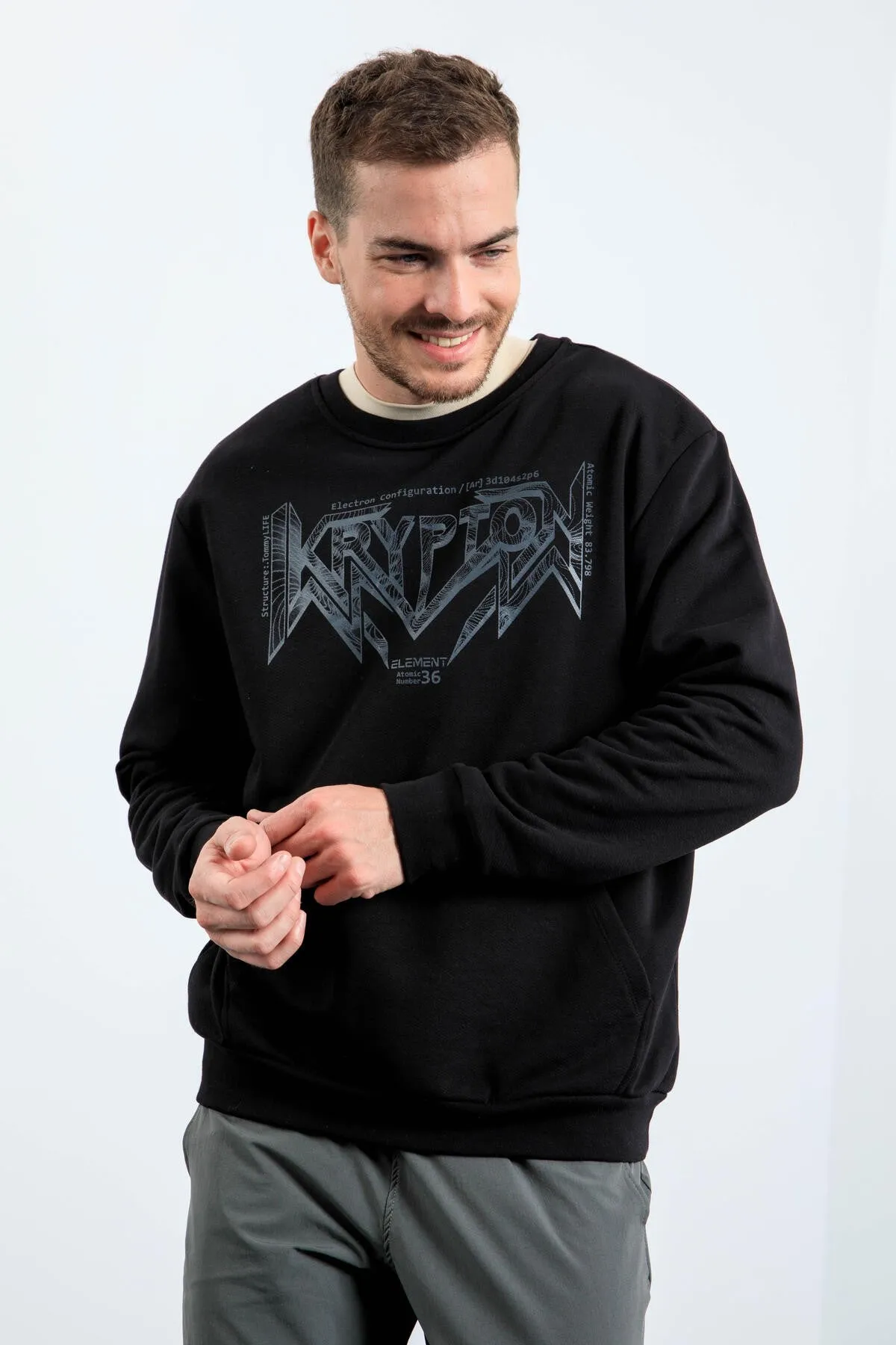 erkek yazi baskili o yaka rahat form sweatshirt - 88037