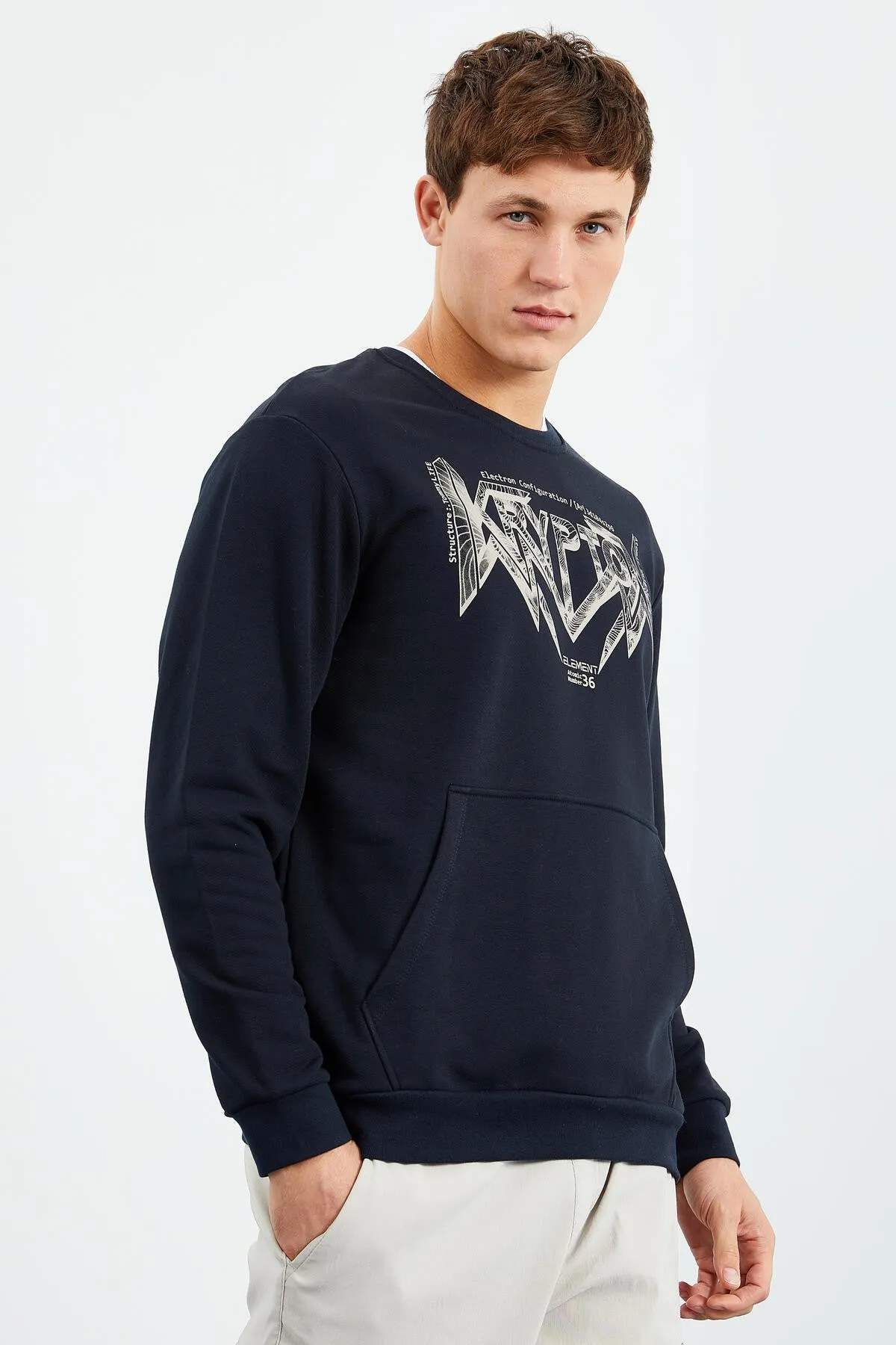 erkek yazi baskili o yaka rahat form sweatshirt - 88037